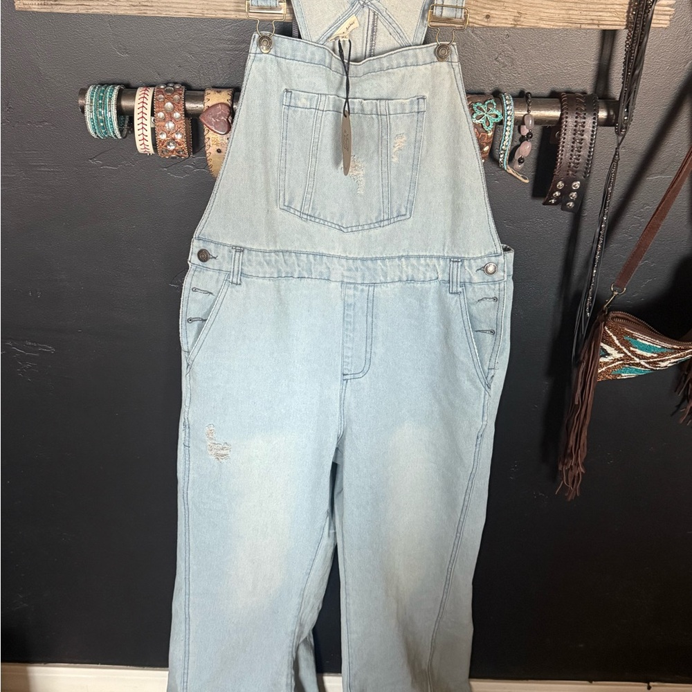 Amber and Aaron Distressed Flare Overalls